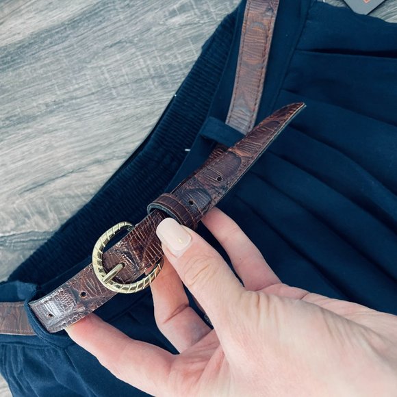 Jara Vintage dark blue Long Pencil Skirt brown Buckle Snakeskin Print Belt M/L - Picture 11 of 11